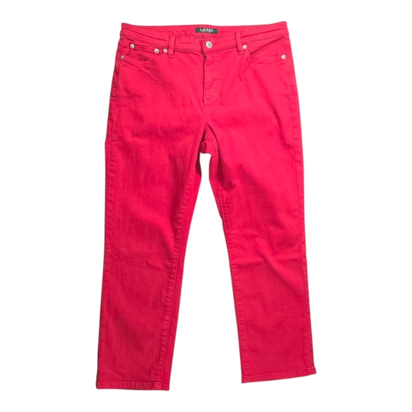 Lauren Ralph Lauren Red Premier Straight Crop Pants Size 14P - Picture 1 of 9